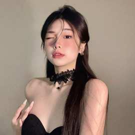 跨境热销 洛丽塔哥特风暗黑少女蝴蝶结蕾丝Choker锁骨链项链女