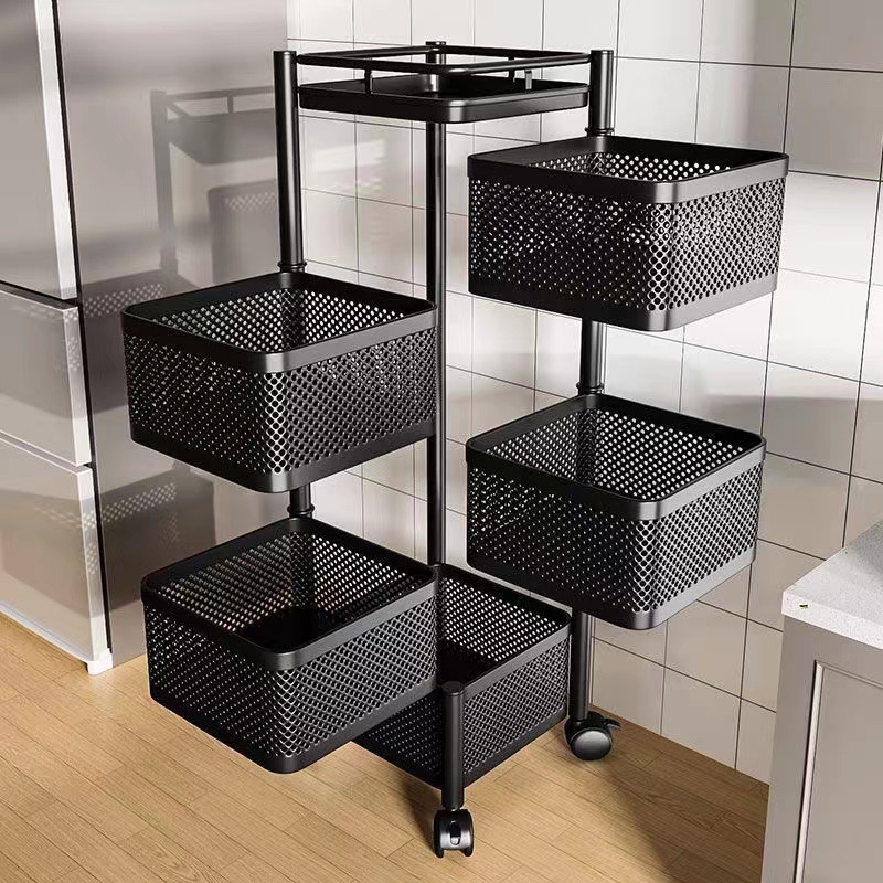 Estante de almacenamiento de cesta de red giratoria móvil multifuncional para estante de esquina de cocina doméstico moderno y simple