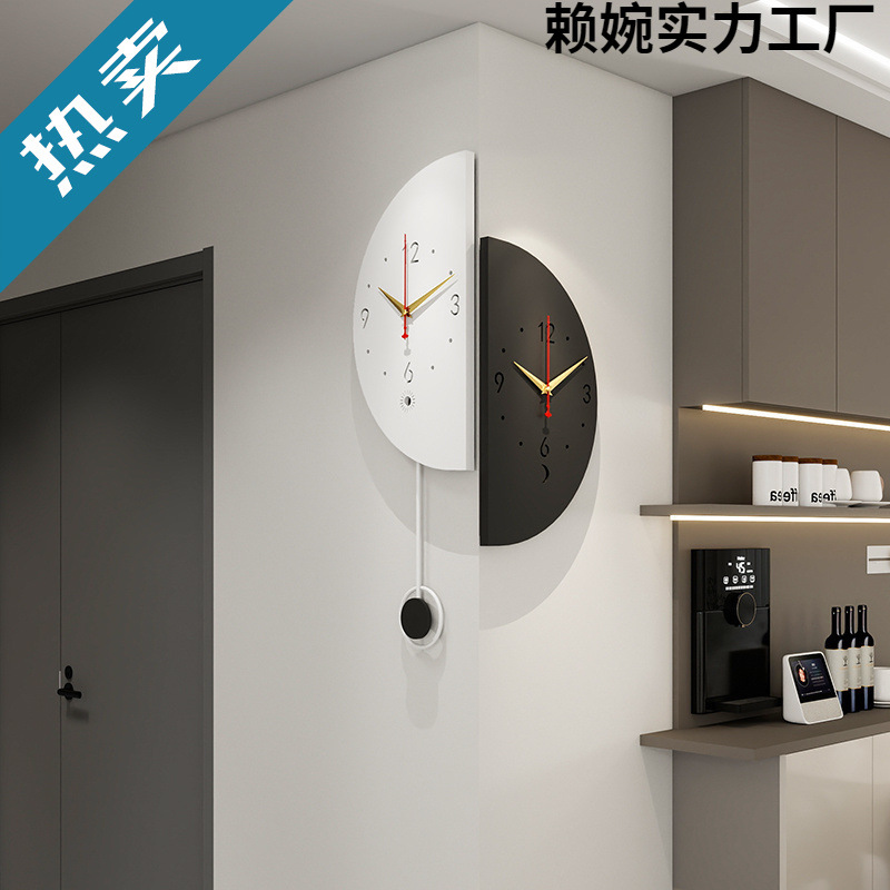 ins现代双面转角时钟拐角挂表客厅2024挂钟新款挂墙家用简约钟表