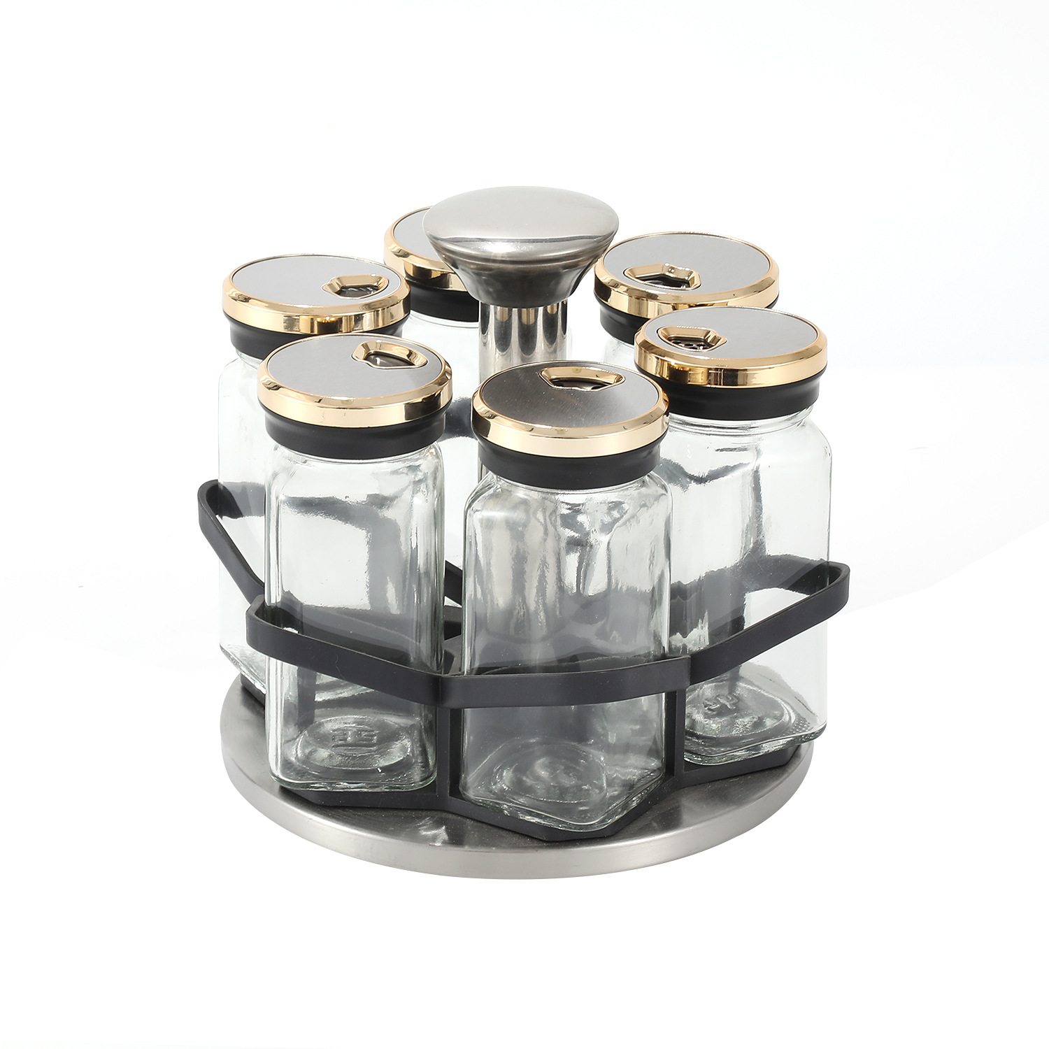 Botella de condimento giratoria de cocina Tarro de condimento doméstico Caja de condimento Juego de combinación de vidrio Tarro de condimento Estante de almacenamiento de condimento