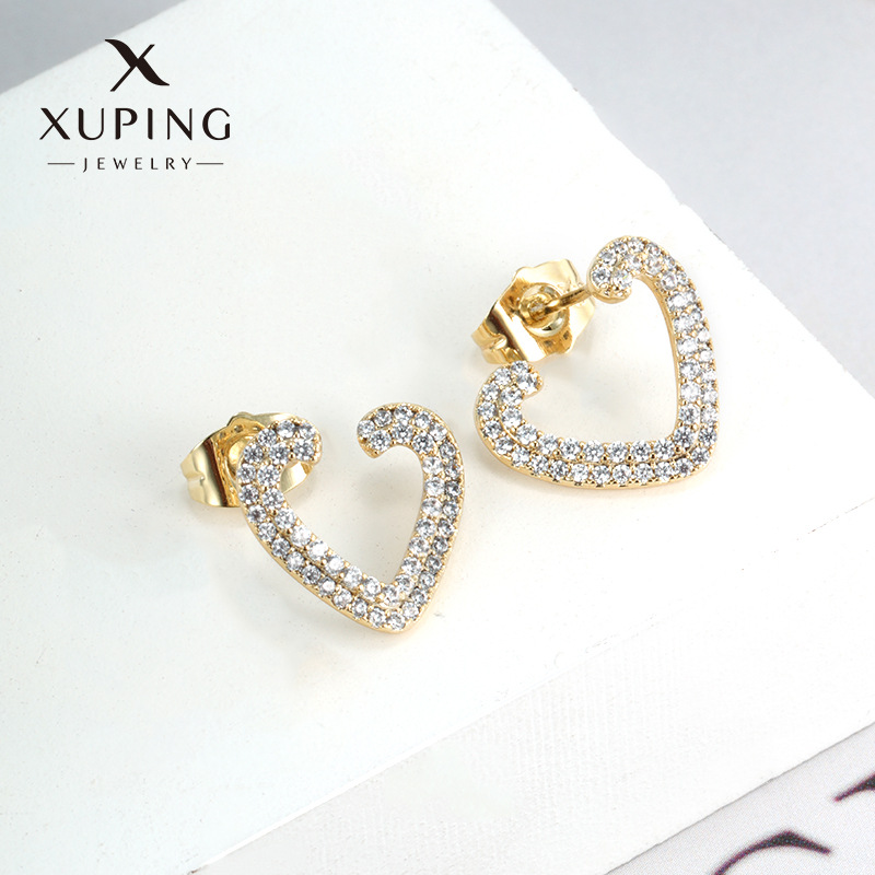 Xupin joyería micro incrustaciones de circonio chapado en oro de 14K pendientes en forma de corazón de alto grado sentido nicho hueco temperamento pendientes encantadores