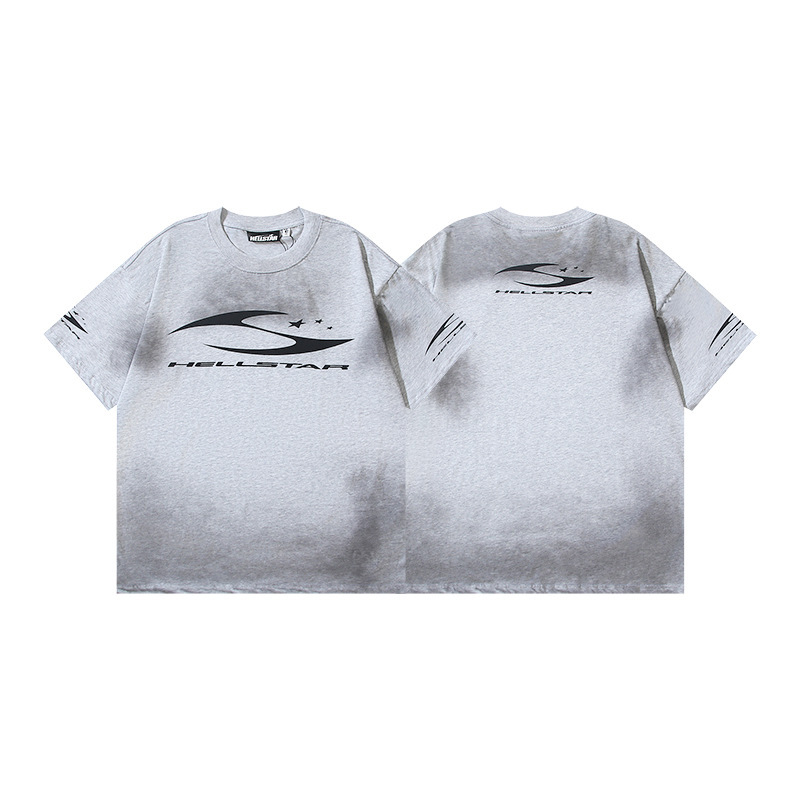 25ss 夏新作 Hellstar アメリカンファッション ハイストリート ウォッシュ加工 ダメージ加工 プリント ゆったり 半袖 Tシャツ 男女兼用|undefined