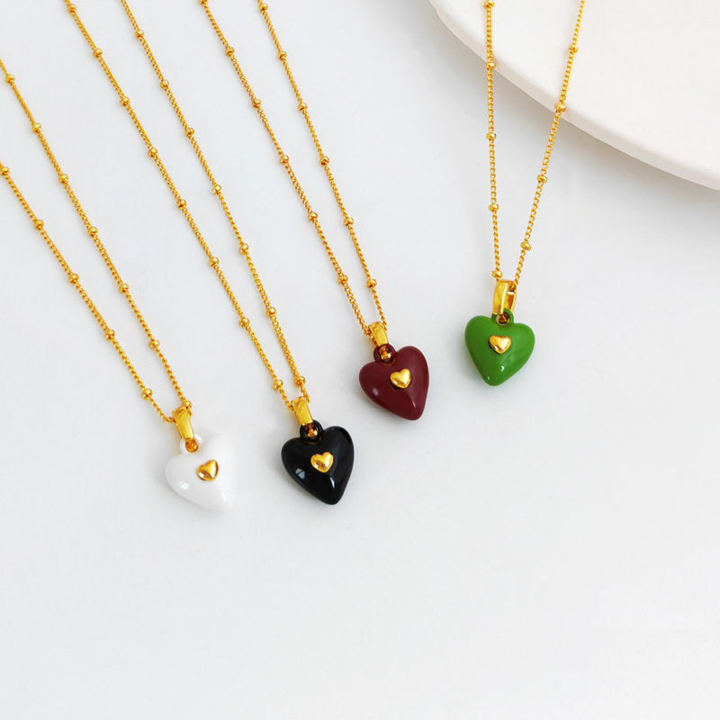 Retro Heart Shape Copper Enamel Pendant Necklace 1 Piece