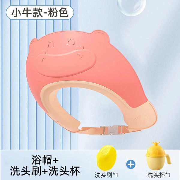 Cattle shower cap - pink + shampoo brush + shampoo cup