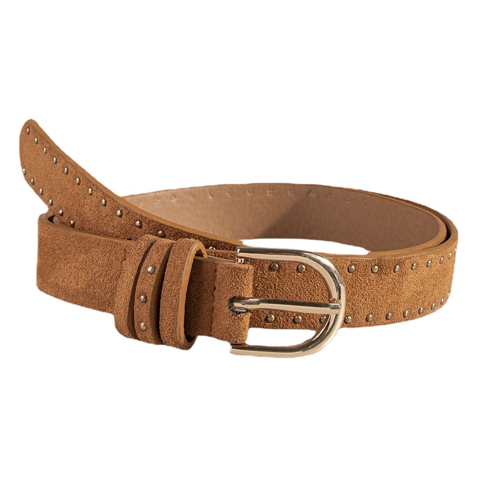 新しいベルベットリベット西部風ベルト簡易針留め女性爪釘クロスボーダー人気鹿革ベルベット女性ベルトスポット