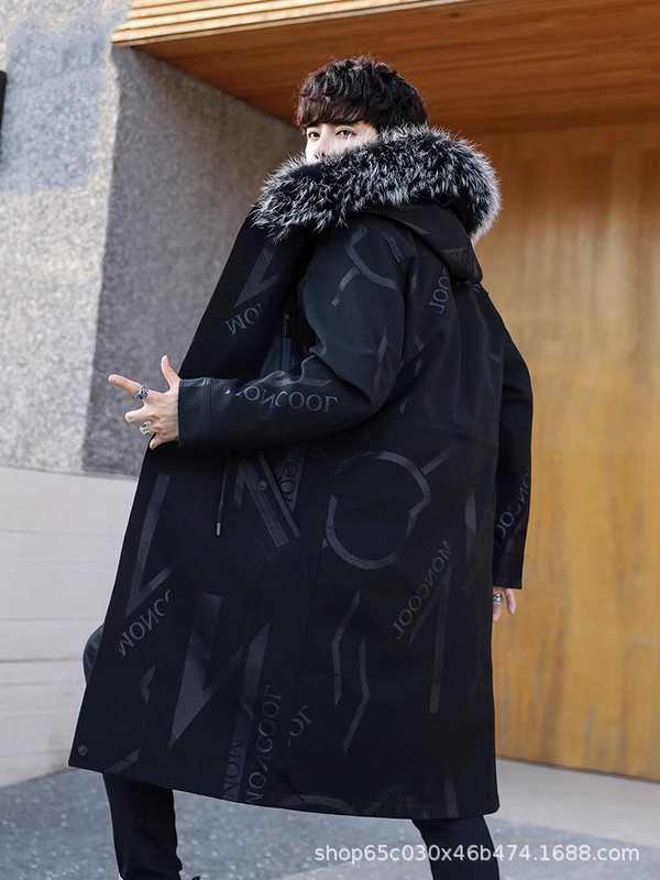 海宁新款派克服冬季长款过膝男士可拆卸内胆獭兔皮毛一体皮草大衣|undefined