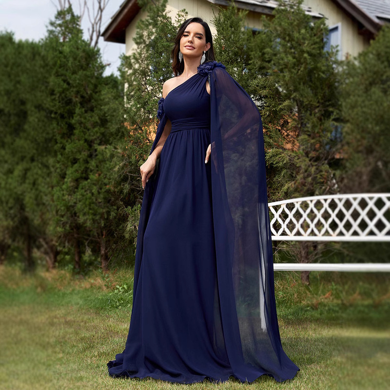 Amazon European and American New Chiffon Strap dress Solid Color Slim Fit Big Swing Banquet Evening Dress Bridesmaid Dress Women Amazon European and American New Chiffon Strap dress Solid Color Slim Fit Big Swing Banquet Evening Dress Bridesmaid Dress Women