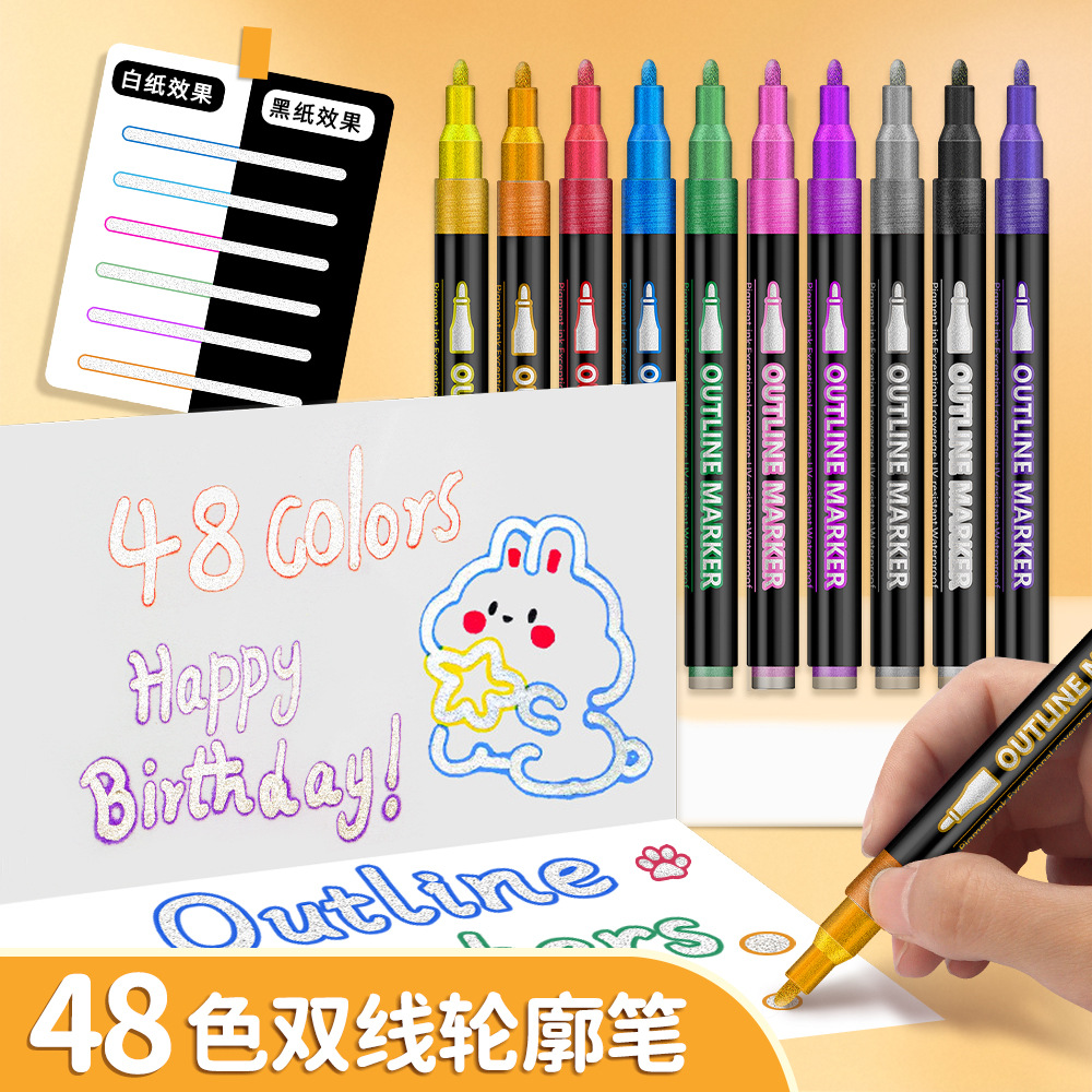 48 colores de doble línea de contorno bolígrafo DIY creativo bolígrafo de marcado flash bolígrafo de marcado de Navidad bolígrafo de marcado en stock mayorista