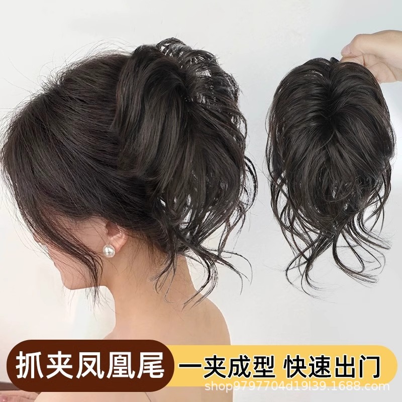 丸子头假发抓夹发包仿真发蓬松自然凤凰尾秋冬头长须发圈盘发神器