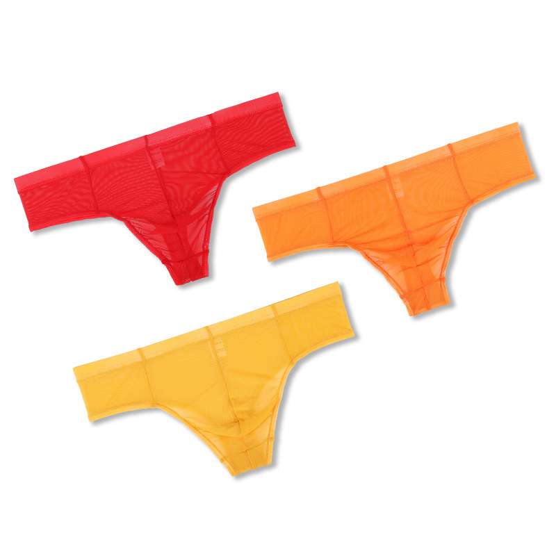Men's Sexy Mesh Mini Briefs Smooth Transparent Mesh Half Hip Triangle Bikini Briefs
