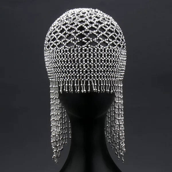 2024 Explosions Cross-border Belly Dance Hat Performance Hair Accessories Handmade Beaded Bridal Accessories Long Tassel Headwear