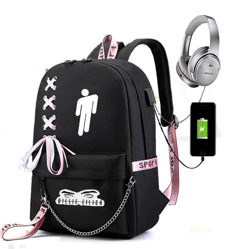 Billie Eilish backpack Starry Sky USB rechargeable travel backpack student schoolbag New