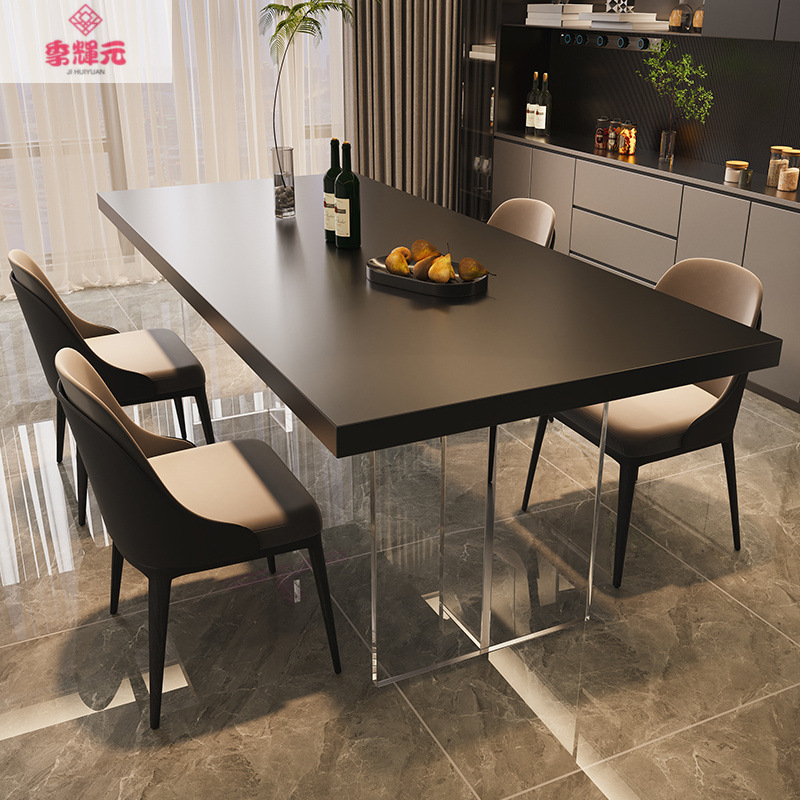 Jihuiyuan Suspended Island Table Italian Minimalist Acrylic Slate Dining Table Black Light Luxury Rectangular Home Dining Table
