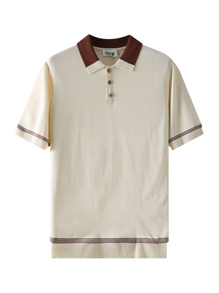 Nuevo polo de hielo de punto para hombres, camiseta de manga corta, vieja camiseta de negocios de alto nivel, camiseta de concha casuales para hombres