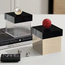 红球珍珠款亚克力棉签盒透明桌面牙线盒化妆棉防尘带盖收纳