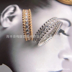 Fanjia 高バージョンベビーブレスリング v ゴールド 18 k ローズゴールドメッキフルダイヤモンドビーズエッジリング女性メーカー卸売