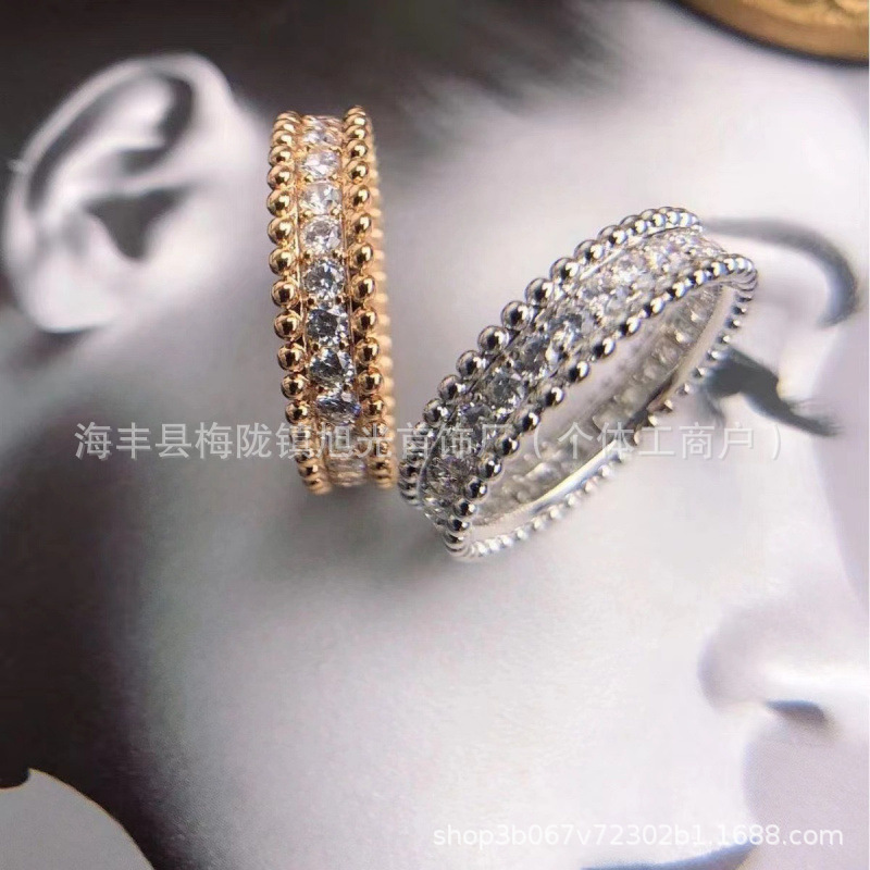 Fanjia 高バージョンベビーブレスリング v ゴールド 18 k ローズゴールドメッキフルダイヤモンドビーズエッジリング女性メーカー卸売|undefined