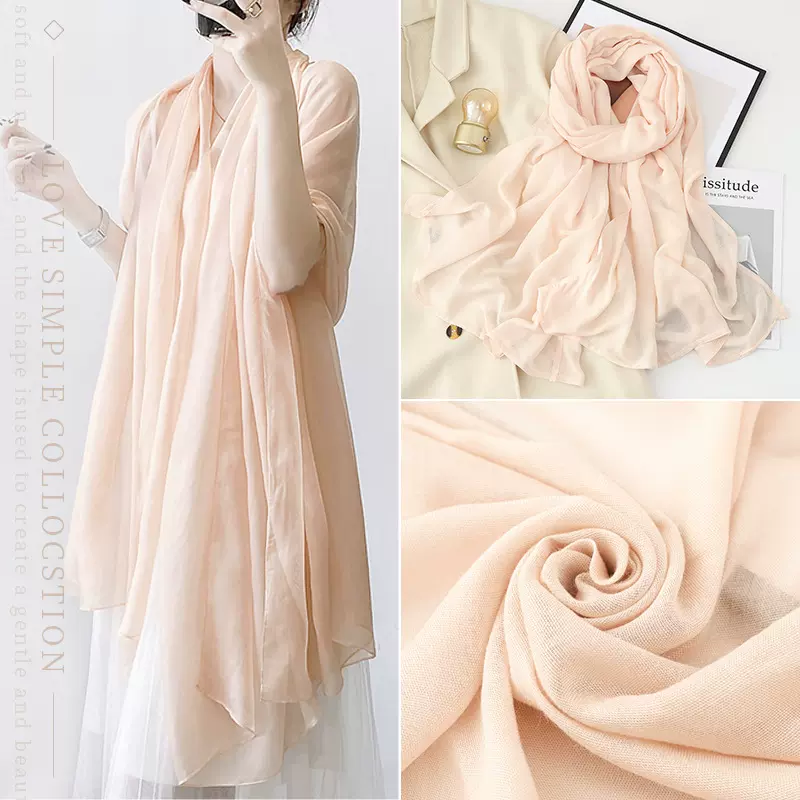 春夏薄款纯棉围巾女高级感纯色包边丝巾防晒披肩文艺时尚百搭纱巾