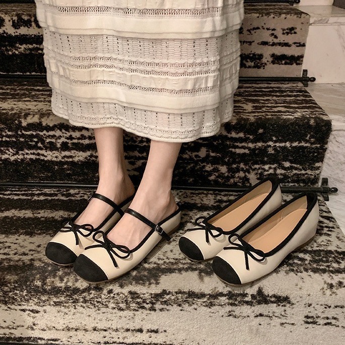 Sheepskin Version ~ Elegant Mary Jane Shoes with a 4.5cm Hidden Heel, Bowknot Ballet Flats for Women, Closed-Toe Mules