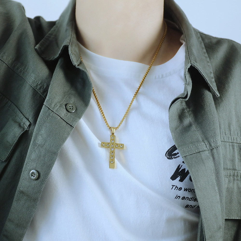 OPK Ornament Source Manufacturer Personalized Cross Pendant Niche Design Net Red Fashion All-Match Titanium Steel Necklace_colorza_9