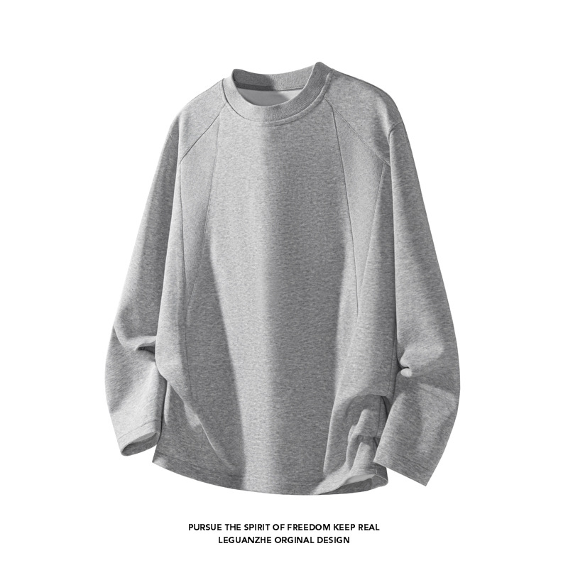 American Style Heavyweight Cotton Cleanfit Long Sleeve T-Shirt For Men, Spring And Autumn, Ribbed Design, Oversized_voghion.com