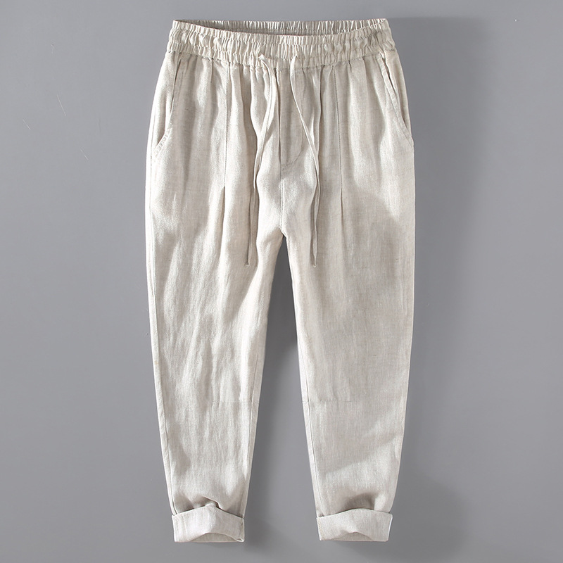 Leinenhose für Herren im chinesischen Stil, locker sitzende Hose mit geradem Bein und weitem Bein, Sommerhose aus Leinen für Herren, lässige Sporthose_voghion.com