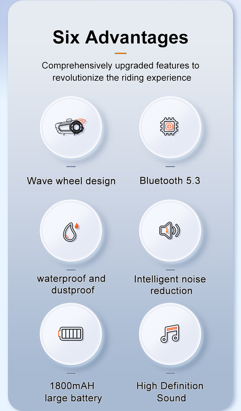 Cross-Border New Y50 Helmet Bluetooth Headset 1800Mah Long-Lasting Battery Life Intelligent Noise Reduction Waterproof Motorcycle Dedicated
