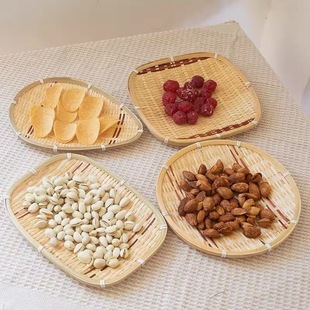 Hand-woven Bamboo Bamboo Products factory direct dried fruit tray candy tray storage basket creative home two-color bamboo tray