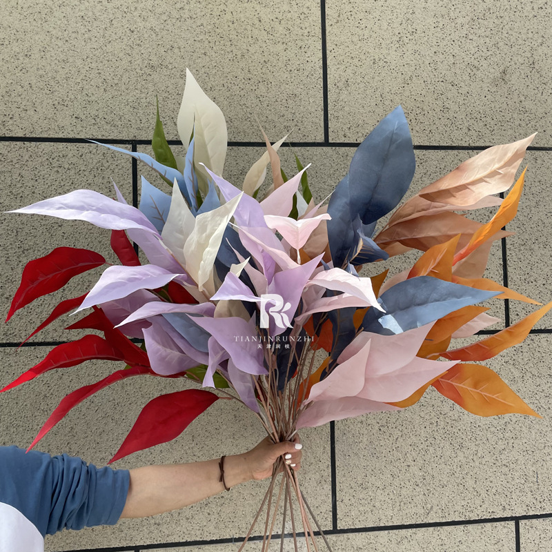 仿真花芒果葉婚慶花藝路引花排插花大柚子葉婚禮堂布場裝飾葉材