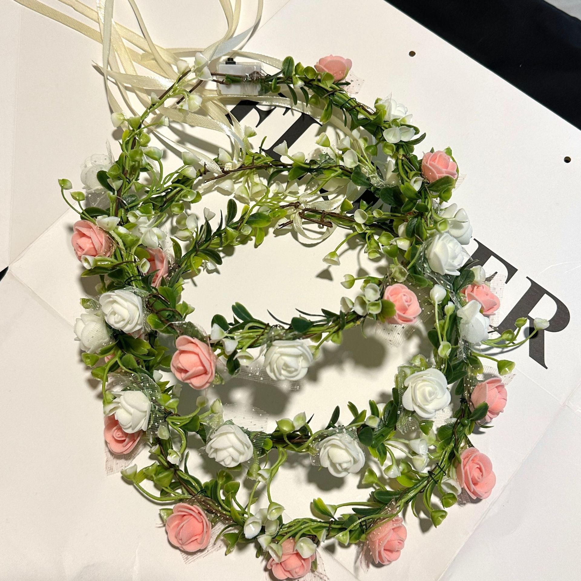 Mori para niños brillante y brillante corona de caña super inmortal banda de cabello de novia flores tocado de cabello banda de cabello espectáculo de fotos cabina