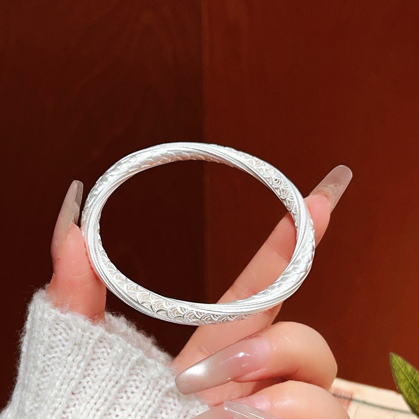 Pulsera de plata esterlina con sección de bambú de esmalte esmerilado antiguo 999 plata pura nueva pulsera de plata retro estilo madre regalo