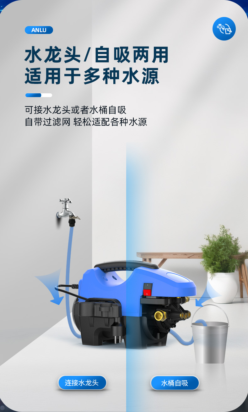 1400W Copper Wire Sensor Motor Anlu Car Washing Machine Household High-Pressure High-Power Copper Core Sensor Motor Booster Pump