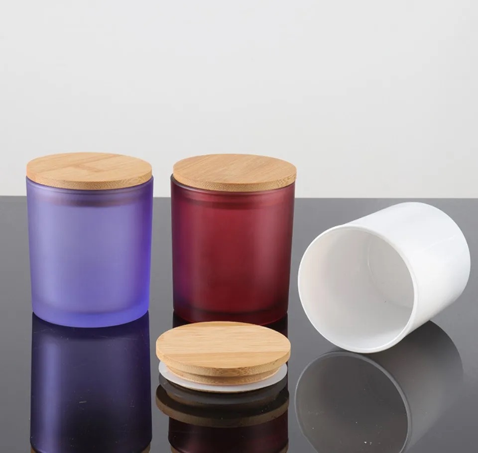 Contenedor de vidrio taza vacía con tapa vela taza decoración color esmerilado coche aromaterapia taza vela titular Amazon al por mayor
