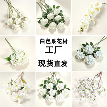 白色系花材婚庆插花花艺软装装饰家居摆放拍摄道具玫瑰绣球仿真花