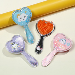 Black Heart Children's Massage Airbag Comb with Cute Penguin Cloud Cartoon Pattern Transparent Shell Loose Powder Cushion Comb