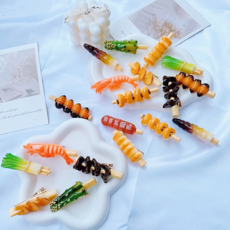 Trendy Fun Skewer Hot Dog Shrimp Pet Hair Clip Girl Funny Interesting Ins Quirky Food Side Clip Hair Accessory