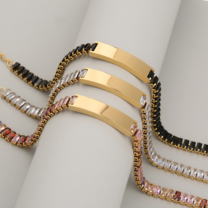 European and American Cross-Border Ins Style Accessible Luxury Inlaid Stainless Steel Geometric Colored Stone Fashion Simple Logo High-End Bracelet