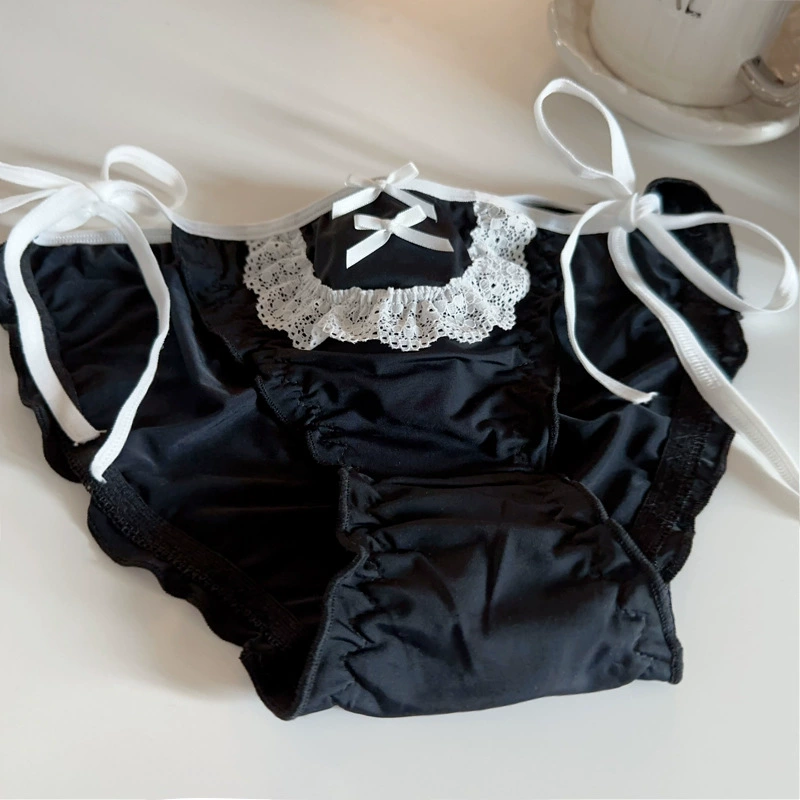 Lolita maid underwear set, women's ice-silk & lace, nylon with cotton crotch, one size
