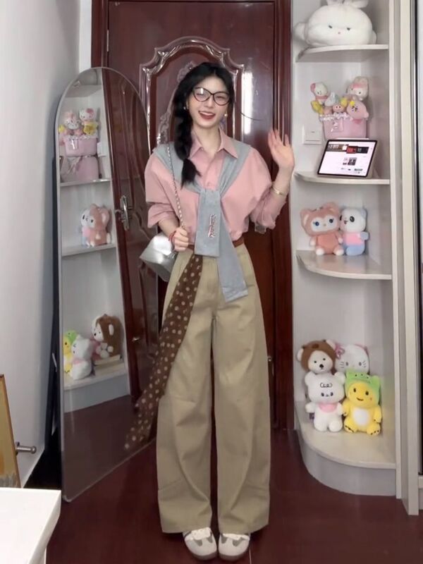 韩系粉色polo领衬衫女早秋季女装2025新款小资显气色独特别致衬衣|undefined