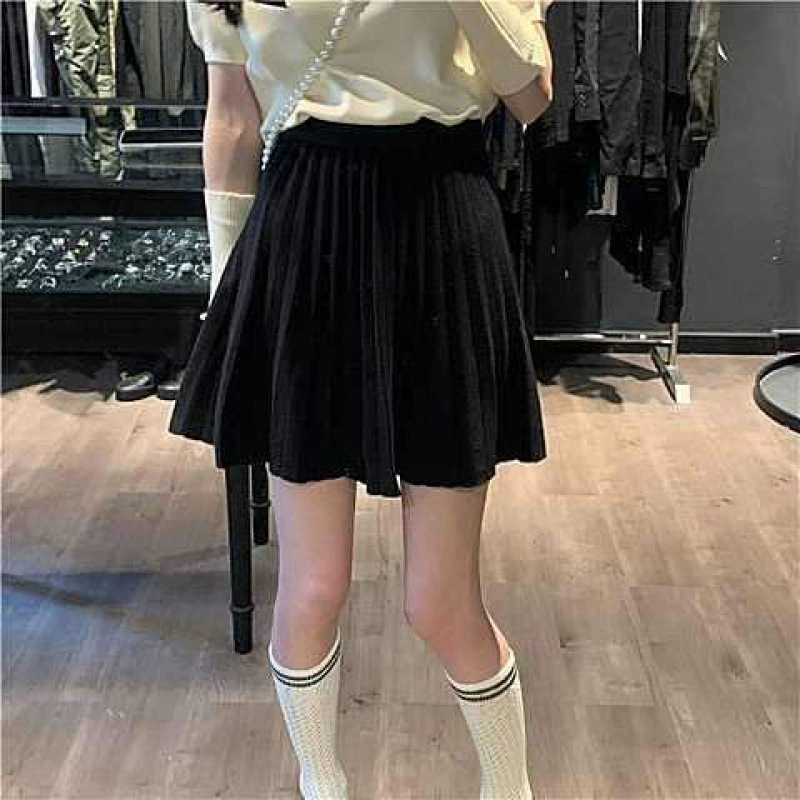 Юбка с эластичной резинкой на талии, юбка трапециевидной формы, женская летняя нишевая трикотажная плиссированная юбка в западном стиле, короткая юбка