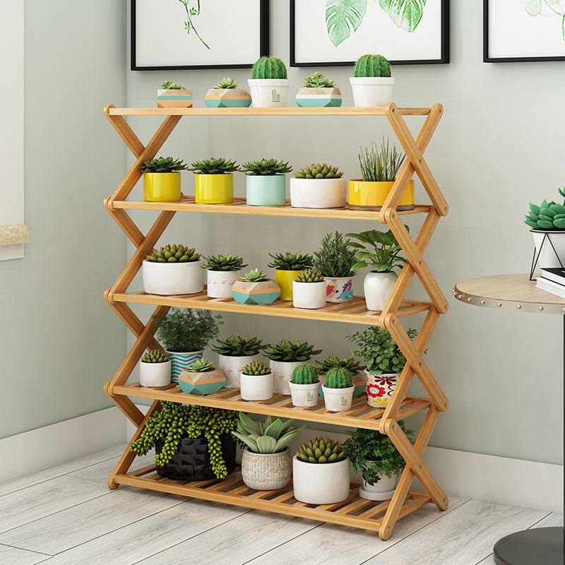 Flower Stand Multi-layer Indoor Living Room Floor Standing Planter Stand Pothos Succulent Balcony Decorative Shelf Assembly Bamboo
