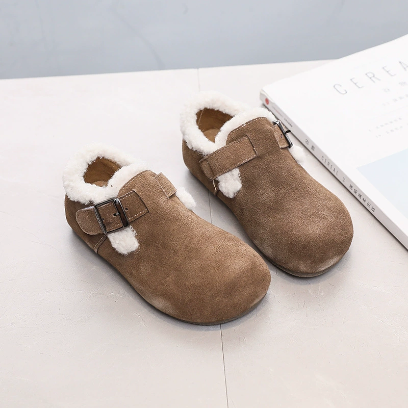 Детские сандалии Birkenstock, осень-зима новые обувь на мягкой подошве из кожи, отдельные детские ботинки для девочек, кожаная и бархатная детская обувь для мальчиков