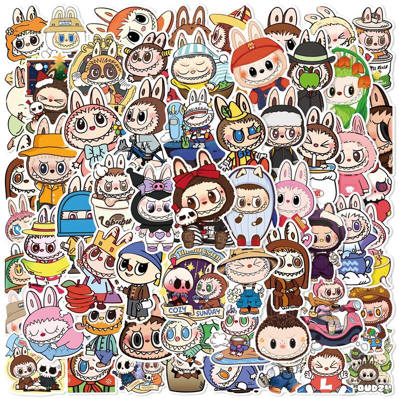 60 Labubu Labubu Mobile Phone Case Water Cup Desktop Decoration Waterproof Cartoon Cute Handbook Creative Stickers