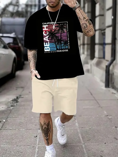 2025 nuevo producto Amazon nuevo estilo europeo y americano casual transfronterizo manga corta cuello redondo camiseta pantalones cortos traje ME5 MA04