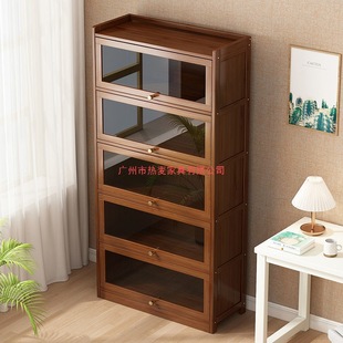 Bamboo Bookcase Home Wall-Mounted Large-Capacity Multi-Layer Storage Cabinet Study Non-Solid Wood Modern Simple Dust-Proof Bookshelf