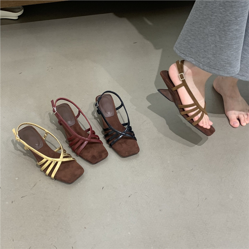 Exclusive summer retro golden sandals wedge heel heels
