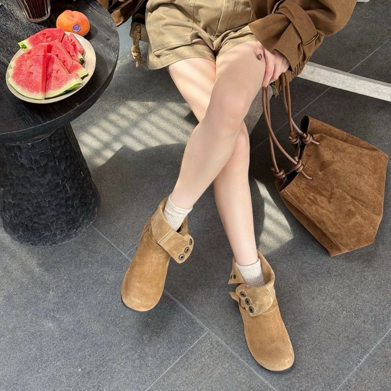 真皮勃肯复古两穿裸靴西部牛仔时装靴2025秋冬新款内增高马丁靴女|undefined