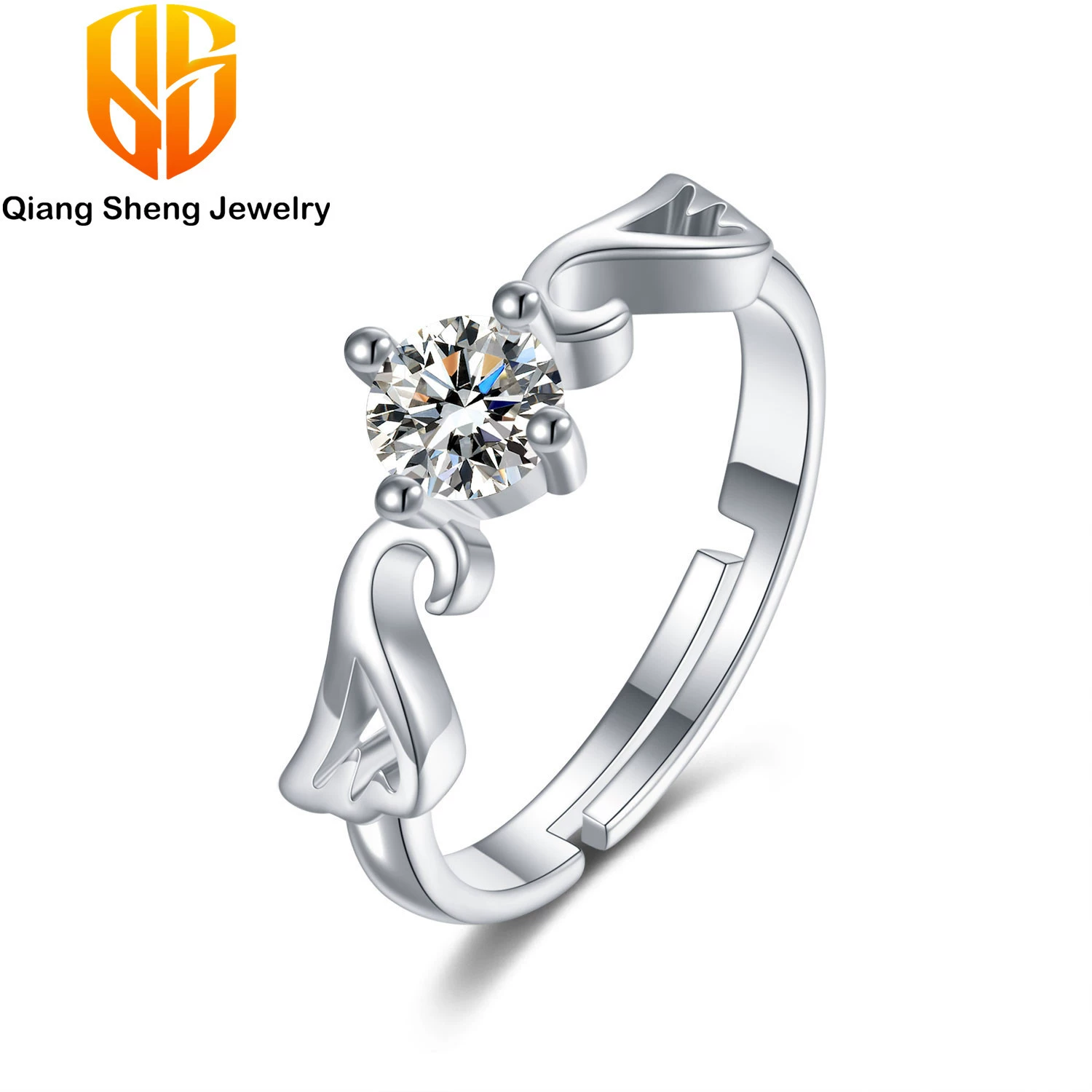 Ring silver‑tone with zirconia stone, adjustable opening, simple elegant gift