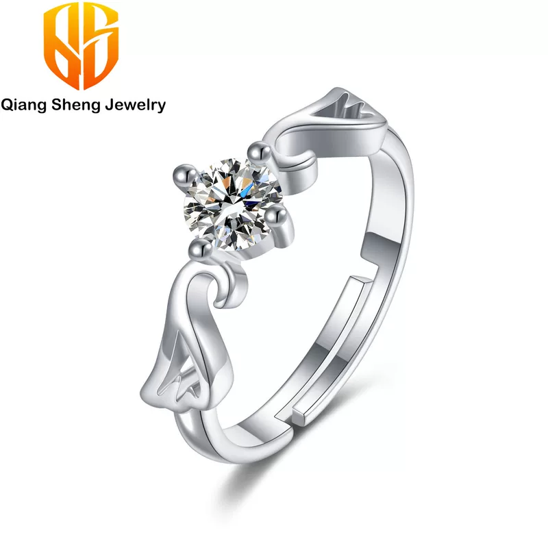 Ring silver‑tone with zirconia stone, adjustable opening, simple elegant gift