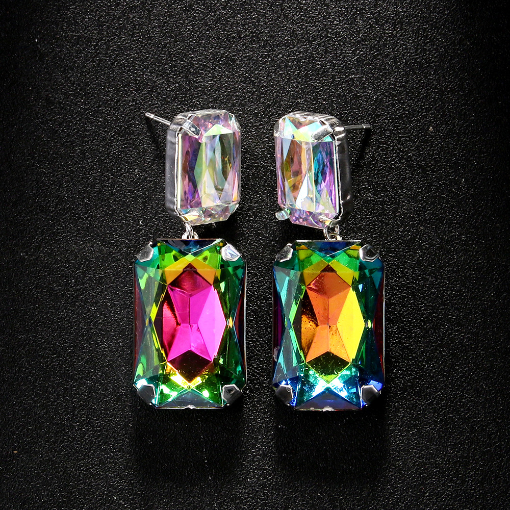 Europa y los Estados Unidos venta caliente aretes geométricos exagerados de alta calidad cuadrados pendientes de diamante de color moda aretes de viaje